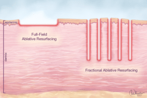 Diagram showing difference between full field and fractionated laser skin resurfacing